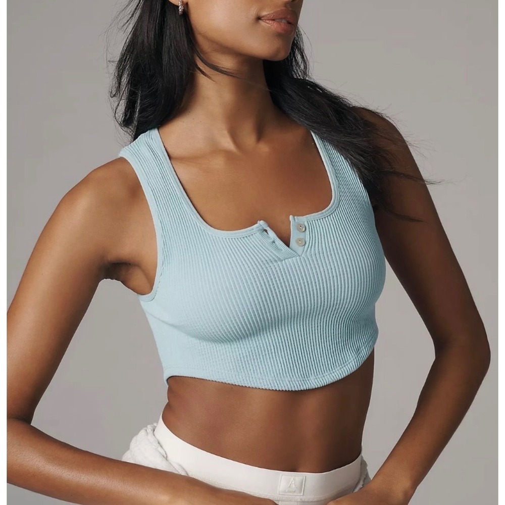 Anthropologie Sporty‎ Boho Active Seamless Ribbed Henley Crop Tank Top Womens XS